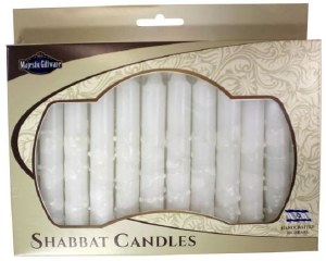 Picture of Shabbos Taper Candles Handcrafted Drops Design White 5.5" 12 Count